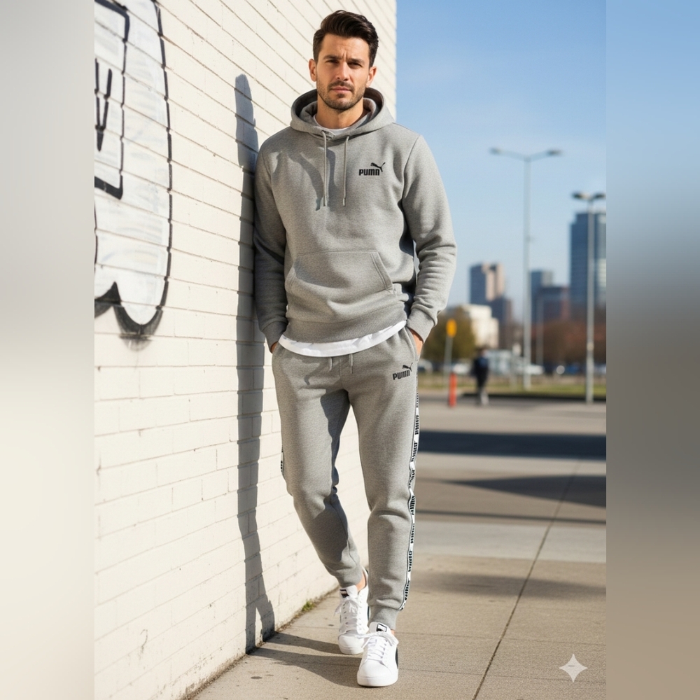 ​PUMA Gray Logo Tape Joggers